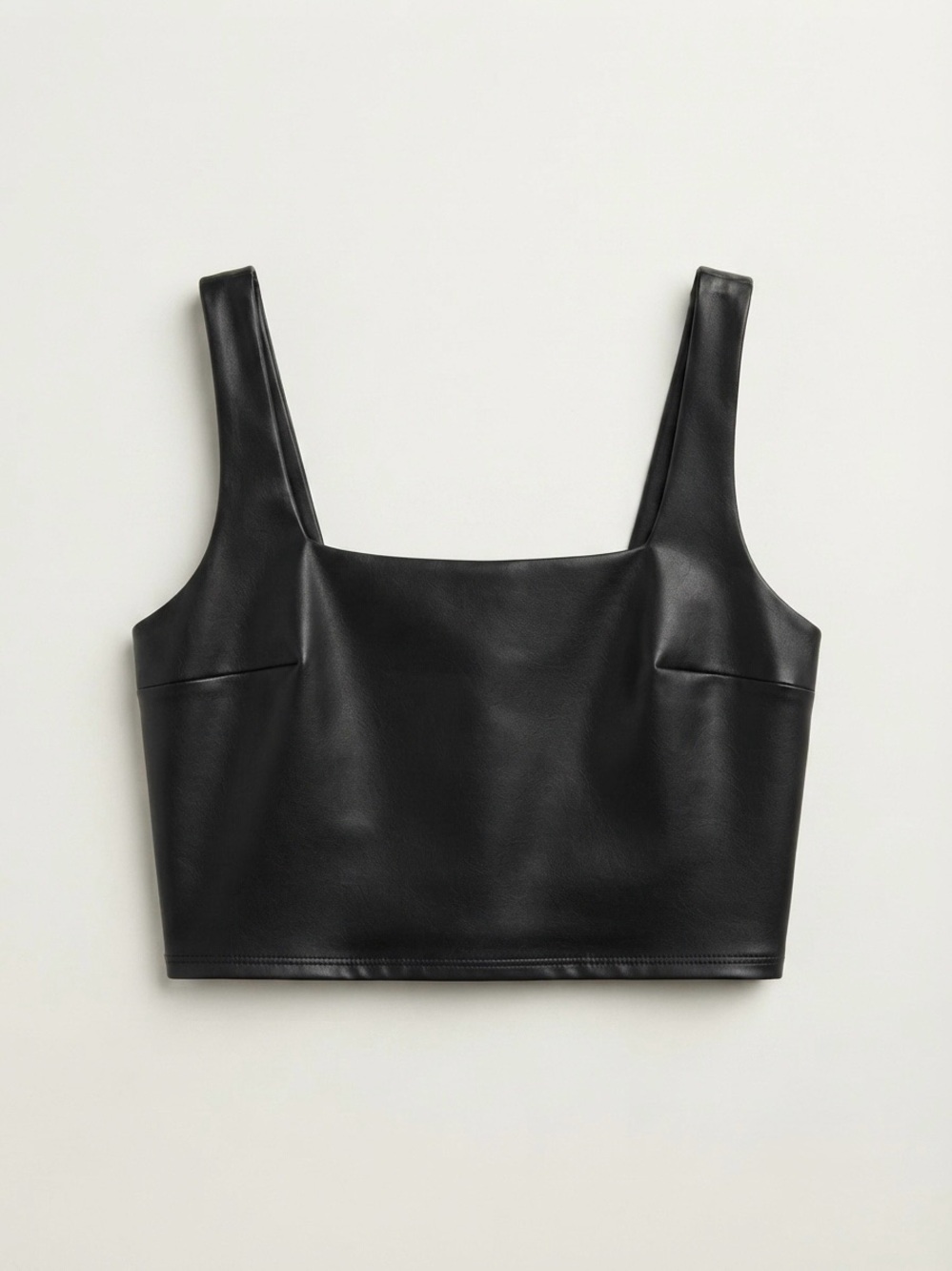 Express Black Faux Leather Square-Neck Crop Top